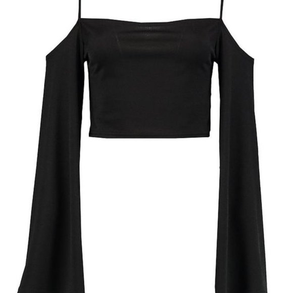 Flare Sleeved Cold Shoulder Crop Top - Picture 2 of 3
